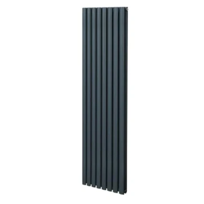 Immagine di Radiatore a colonna ovale 1800mm x 480mm Designer Doppio pannello Termosifone Grigio antracite Acciaio Inclusi Spazzola per la pulizia Kit di fissaggio e staffe