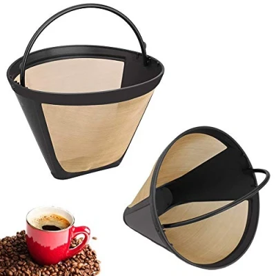 Immagine di 2 Pezzi Filtro Riutilizzabile per Caffè, Filtri Rete Universale Permanente, Acciaio Inossidabile Fine Net con Maniglia Maggior Parte Delle Macchine Caffè (Dorato)