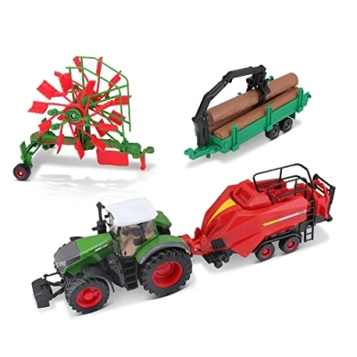 Immagine di Bburago Trattore agricolo FENDT in pressofusione B18 31668FE con 3 rimorchi, verde