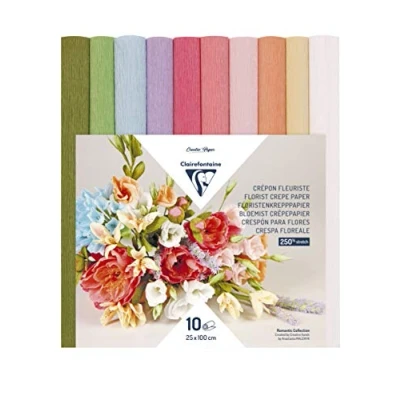 Immagine di Clairefontaine 995000C 10 Rotoli di carta Crespa per creare i Fiori Formato 25 x 100 cm Elasticità 250% Grammatura 160 g colori che non sbavano Ass. pastello