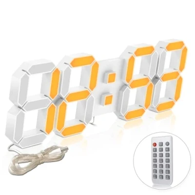 Immagine di Sveglia Digitale LED Orologio Parete Grandi Moderno 3D 38.1CM Silenzios Snooze Dimmerabile Ciclo Sei Colori Memoria Temporale 12/24 Ore Data Temperatura Cronometro Camera Letto Cucina Ufficio(Colore)