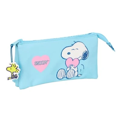 Immagine di SNOOPY LOVE astuccio triplo, per bambini, ideale bambini in età scolastica, comodo e versatile, qualità resistenza, 22 x 3 12 cm, Blu chiaro, M, Casual
