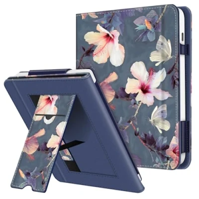 Immagine di FINTIE Custodia per 7&quot; Kobo Libra Colour (2024) / 2 (2021) eReader Stand Cover Protettiva Case con Card Slot e Hand Strap, Auto Sveglia/Sonno, Blooming Hibiscus