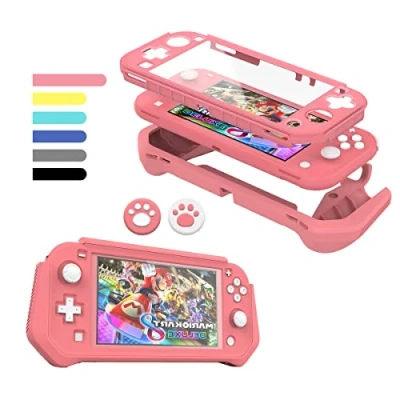 Immagine di FIWWAT Custodia Per Nintendo Switch Lite，Cover Lite Case Protettiva in Silicone Resistente Antigraffio con Schermo PC Integrato + 2 Cuscinetti il Pollice, Rosa