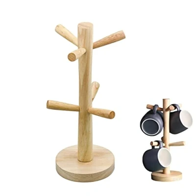 Immagine di Albero Porta Tazze in Legno,Supporto per Tazza da Cucina Caffè e Tè con 6 Ganci Portabicchieri Rimovibili Pporta