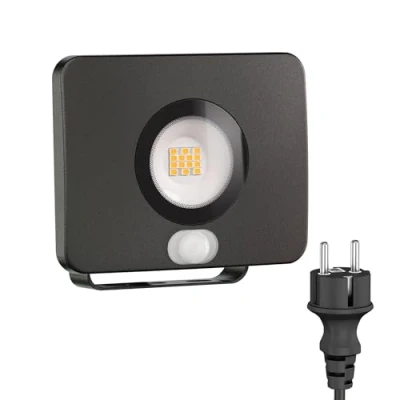 Immagine di ledscom.de Faretto da giardino a LED WEGA per esterni, IP44, rilevatore di movimento, spina, nero, 11,4 W, 944lm, bianco caldo, Led, faretto, esterno, lampada,