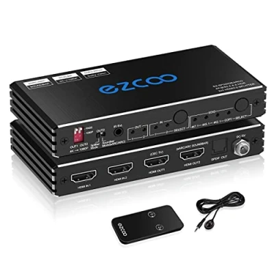 Immagine di Splitter HDMI 4K 60Hz ARC/eARC per Soundbar Switch Bi direzione 1 in 2 uscite o ingresso a SPDIF 5.1CH Breakout D olby Vision Atmos HDR CEC HDCP2.2 Scaler 1080