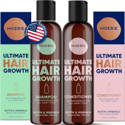 Immagine di Moerie Mineral Shampoo &amp; Hair Conditioner Set For Longer, Thicker, Fuller Vegan Products Paraben Free All Types Reverse Loss 2 x 8.5 fl oz (251ml)