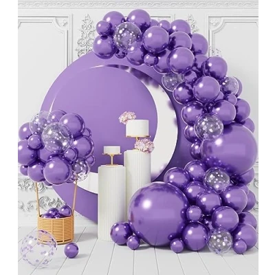 Immagine di AULE Kit Arco Palloncini Viola: 100 Pezzi Viola Scuro Coriandoli Set Ghirlanda Purple in Lattice Con Nastri per Addio al Celibato Halloween Matrimonio Compleanno Decorazioni