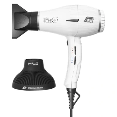 Immagine di Parlux Ethos® Pack con diffusore Magic Sense, Asciugacapelli Digitale Professionale Ioni negativi, 9 combinazioni di Velocità e Temperatura, Cavo girevole brevettato, Potente Leggero, Bianco