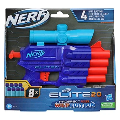 Immagine di Nerf Elite 2.0 Prospect QS 4 Blaster, Wild Edition Color Design, 8 Freccette, Dart Blasting, Targeting Scope, Pull Back Priming