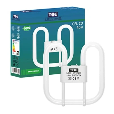Immagine di TBE Lighting Lampade a risparmio energetico CFL 4 pin da 16 W, lampadine fluorescenti DD, attacco base GR10q pin, lampada lunga durata, luce diurna bianca 6500 K
