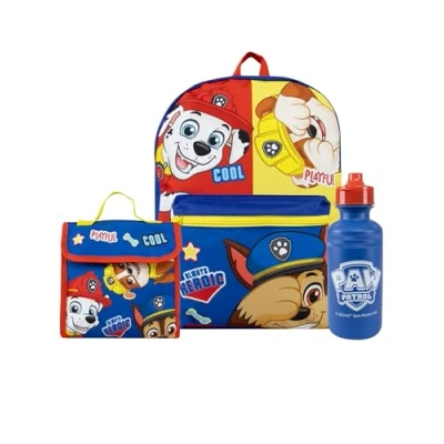 Immagine di Paw Patrol Zaino Set Da 3 Pezzi Marshall, Rubble E Chase Ragazzo Scuola Cartella Scoula Per Bambini Blu One Size