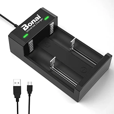 Immagine di BONAI Caricabatterie Universale per Pile Ricaricabili Caricatore Intelligente 2 Slot Indicatore LED Batterie 18650 AA AAA C D Ni MH Cd con USB Cavo