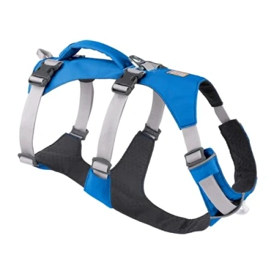 Immagine di RUFFWEAR Pettorina per cani con manico, Flagline, comoda e leggera, multiuso, regolabile, 3 punti di attacco, fettuccia rinforzata robusto anello a V in metallo, Blue Dusk (Medium, 69 81cm)