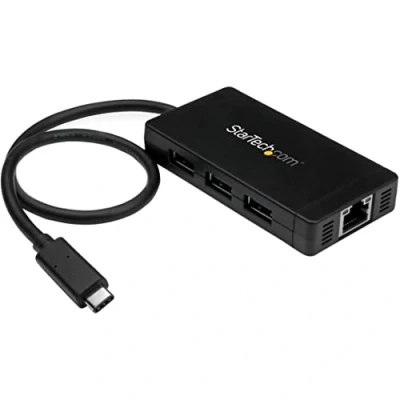 Immagine di StarTech.com Hub USB 3.0 (5Gbps) a 3 porte con C e Ethernet Gigabit, Include Adattatore di Alimentazione (HB30C3A1GE)