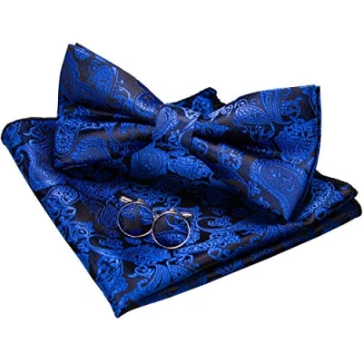 Immagine di JEMYGINS Papillon Uomo Blu2 Paisley Design Regolabile in Diversi Colori Partito cena di gala con Fazzoletto e Gemelli