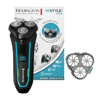 Immagine di Remington Rasoio elettrico Barba R6 Utilizzo su asciutto e bagnato 100% impermeabile, Lame a doppia traccia, testine multidirezionali, batteria al litio, Ricarica USB, R6000