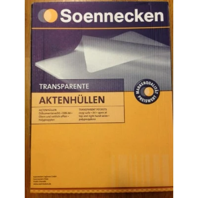 Immagine di Soennecken Buste DIN A4, aperta in alto e lateralmente, indelebile, 0,12 mm, polipropilene trasparente, goffrato, 100 pz/pack.