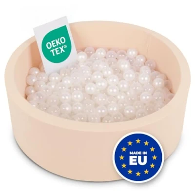 Immagine di SELONIS Piscina Soffice per Bambini 90X30cm/200 Palline Rotonda, Beige: Perla/Trasparente
