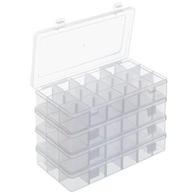 Immagine di BELLE VOUS Porta Minuteria Plastica Trasparente (Confezione da 4) Contenitore Scomparti 18 Divisori a Griglia Regolabili/Rimovibili Scatola con Gioielli, Viti, Perline e Arti