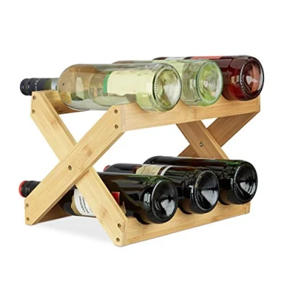 Immagine di Relaxdays X Shape Porta Vino Bambù a Forma di 6 Bottiglie Stile Rustico Cantinetta Pieghevole HLP 22x36x20 cm, Beige