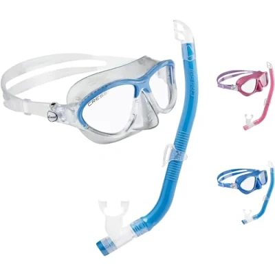 Immagine di Cressi Moon Kid Combo Set Maschera + Snorkel Top per Immersioni e Snorkeling, Trasparente/Blu, Taglia Unica, Unisex Bambini