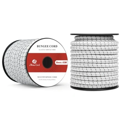 Immagine di Abma Cord Corda Elastica 8mm 10M di Gomma Cavo Elastico Marino per Teloni, Tende e Bagagli Nero&amp;Bianca