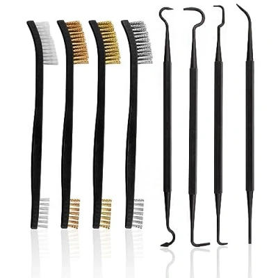 Immagine di Set di 8 spazzole metalliche in acciaio inox, piccola spazzola ottone, metallo, nylon, con 4 ganci a doppia estremità per la pulizia sporco e ruggine