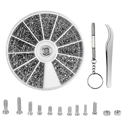 Immagine di Kit Riparazione Occhiali, 1000pz Piccole Viti Dadi Assortimento in Acciaio Inox con Cacciavite e Pinzette, Occhiali Strumento di Riparazione, per da Sole Orologi