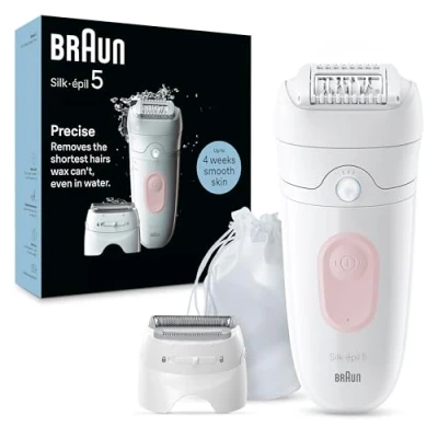 Immagine di Braun Silk épil 5 Depilatore Donna, Epilatore Elettrico Donna Per Una Epilazione Semplice, Wet &amp; Dry, Pelle Liscia a Lungo, Con Testina Rasoio 030, Bianco/Rosa