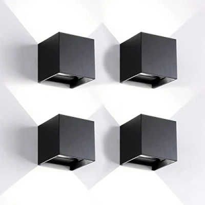 Immagine di 4 Pezzi Applique da Parete Esterno/Interno LED Cubo Lampada Moderne Nero 6W 6500K Luce Freddo IP65 Impermeabile Esterni Muro Quadrata Angolo del Fascio Regolabile