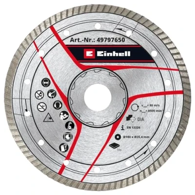 Immagine di Einhell Disco da taglio Turbo diamantato 180 x 25,4 mm (accessorio per tagliapiastrelle, Ø mm, diametro 6 max. 8500 min 1)