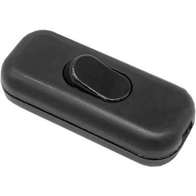 Immagine di interruttore di colore nero opaco per linee a 2 e 3 cavi e cavo collegamento, massimo 300 volt, basculante con on/off 1/250 V