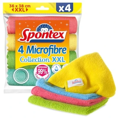 Immagine di Spontex Microfibra Collezione XXL 4 Microfibre Multiuso 38 x 36 cm Efficace solo con acqua Elimina il 99% dei batteri