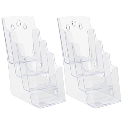Immagine di Belle Vous Espositore Brochure Porta Depliant da Tavolo in Plastica Trasparente (2pz) Volantini Verticale a 4 Livelli Banco/Tavolo o Parete Contenitore Volantini, Menu e Portariviste