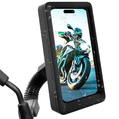 Immagine di Porta cellulare scooter impermeabile Custodia compatibile con smartphone fino a 7,5&quot; finestrino posteriore fissaggio infrangibile e sicuro allo specchietto retrovisore