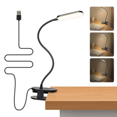 Immagine di Aigostar Lampada da Lettura a Clip con Braccio Flessibile Regolabile 360, Luce Letto 3 Modalità Luminosità, Scrivania LED 4000K Naturale che Protegge Occhi,Nero