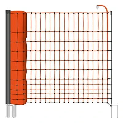 Immagine di VOSS.farming Rete pollame farmNET per recinzioni elettrificabili, 112 cm di Altezza e 50 m Lunghezza, a Punta Doppia, Dotata 16 Pali, Colore Arancione