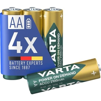 Immagine di VARTA Batterie ricaricabili AA Rechargeable Accu Ready2Use precaricata Mignon Ni Mh (pacco da 4, 2100 mAh) , ricaricabile senza effetto Memory pronta all&#039;uso