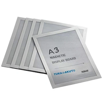 Immagine di TUKA i AKUT 5x A3 Cornice Magnetica Autoadesiva per Espositore, Display su Superfici Lisce e Solide, Incernierata, Cambio Rapido, Confezione da 5, Argento TKD8400