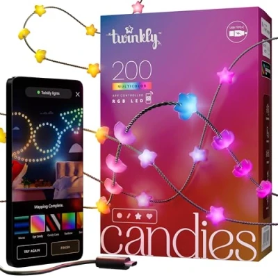 Immagine di Twinkly Strings Star 200 LED, Striscia Luci LED a Forma di Stella, Filo Multicolore RGB, Compatibile con Alexa, Google Home, Gaming, Alimentazione USB C, Verde, 2 x 6m