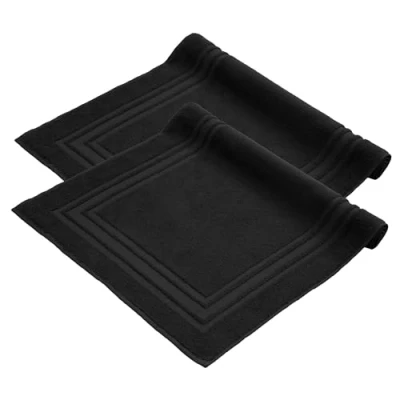 Immagine di Komfortec Set di 2 tappetini da bagno, in spugna, lavabile, 600 g/m² e 100% cotone, assorbenti ad asciugatura rapida, 50 x 70 cm, Nero