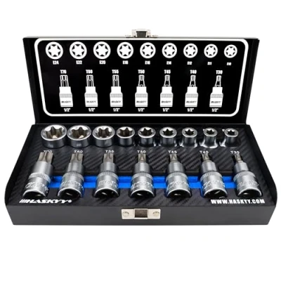Immagine di Haskyy 16 pezzi set chiavi a bussola Torx T30 T70 lunghezza 55mm E10 E20 39mm punte per