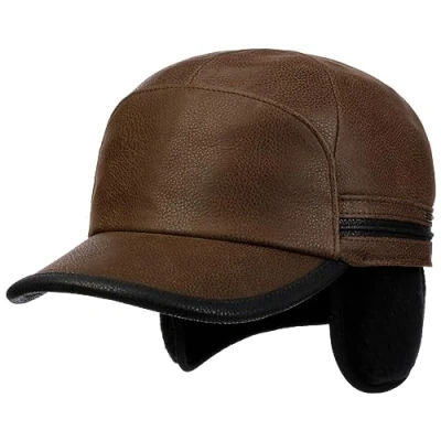 Immagine di Stetson Byers cap in Pelle Uomo Cappello Invernale con paraorecchie Berretto Baseball Chiuso Dietro, Visiera, paraorecchie, Fodera Inverno Autunno/Inverno M (56 57 cm) Marrone Scuro