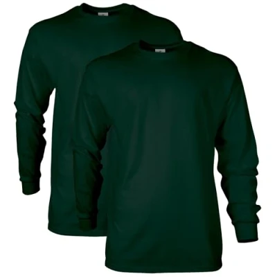 Immagine di Gildan T Shirt a Maniche Lunghe Ultra in Cotone, Stile G2400, Multipla, Verde Foresta (Confezione da 2), L (Pacco 2) Uomo