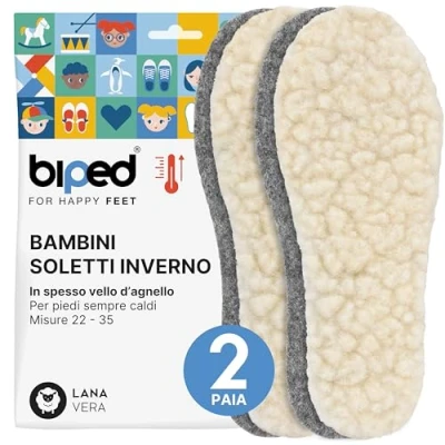 Immagine di biped 2 paia di Solette in lana d&#039;agnello per bambini invernali extra spesse e feltro riscaldanti z2690(26 27)
