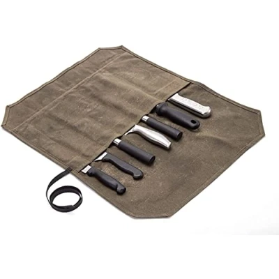 Immagine di JURONG borsa per coltelli da chef a 7 scomparti, custodia in tela cerata, utensili cucina, lame
