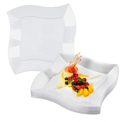 Immagine di Matana 20 Piatti in Plastica Rigida Trasparente, 26cm Design a Onda Quadra per Feste, Matrimoni, Compleanni, Picnic, Natale Eleganti, Resistenti e Riutilizzabili