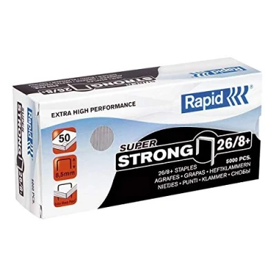 Immagine di Rapid Punti per cucitrice Super Strong 26/8+, galvanizzati, confezione da 5000 pezzi